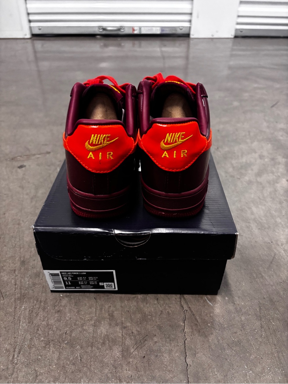 Nike Men’s Air Force 1 - Burgundy Upper with Bright orange Laces - Picture 3 of 5